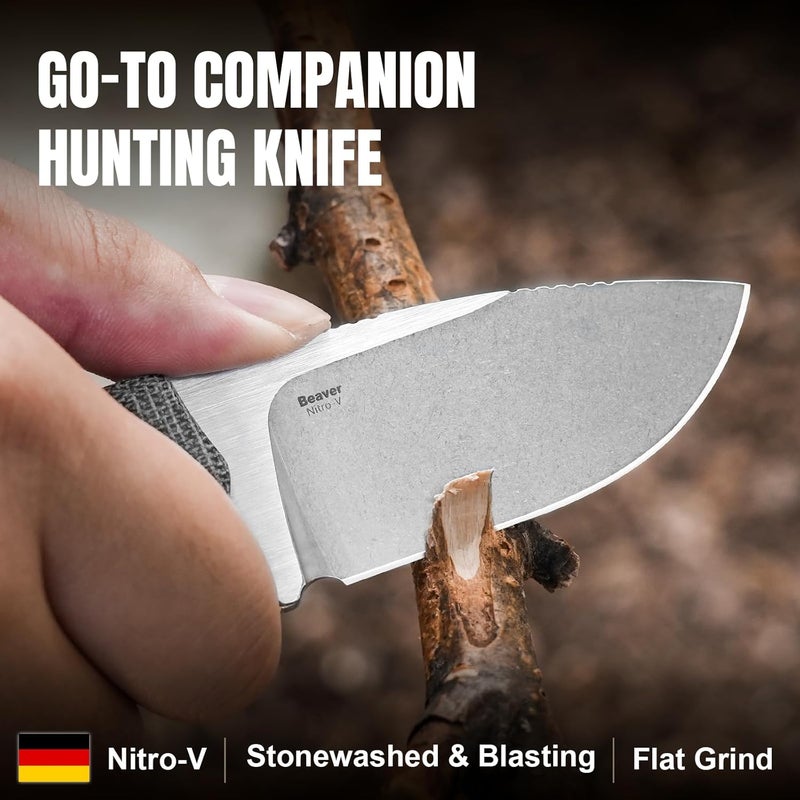 KIZER Beaver Fixed Blade Knife with Sheath, 2.75" Nitro-V Steel Blade EDC Camping Knife with Black Micarta and Orange G10 Handle, Small Bushcraft Survival Hunting Knives for Men Women, 1078A2 - Image 2